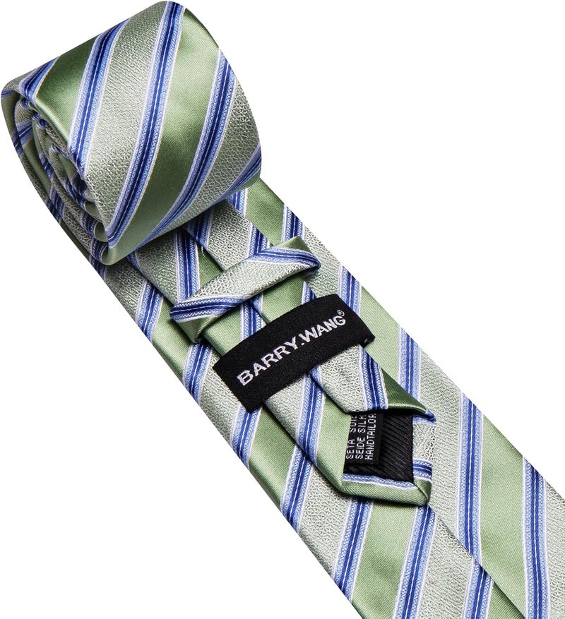 Barry.Wang Store Tie Sets for Men Silk Stripe Necktie Woven Checkered Handkerchief Cufflinks Formal Business Wedding - Image 4